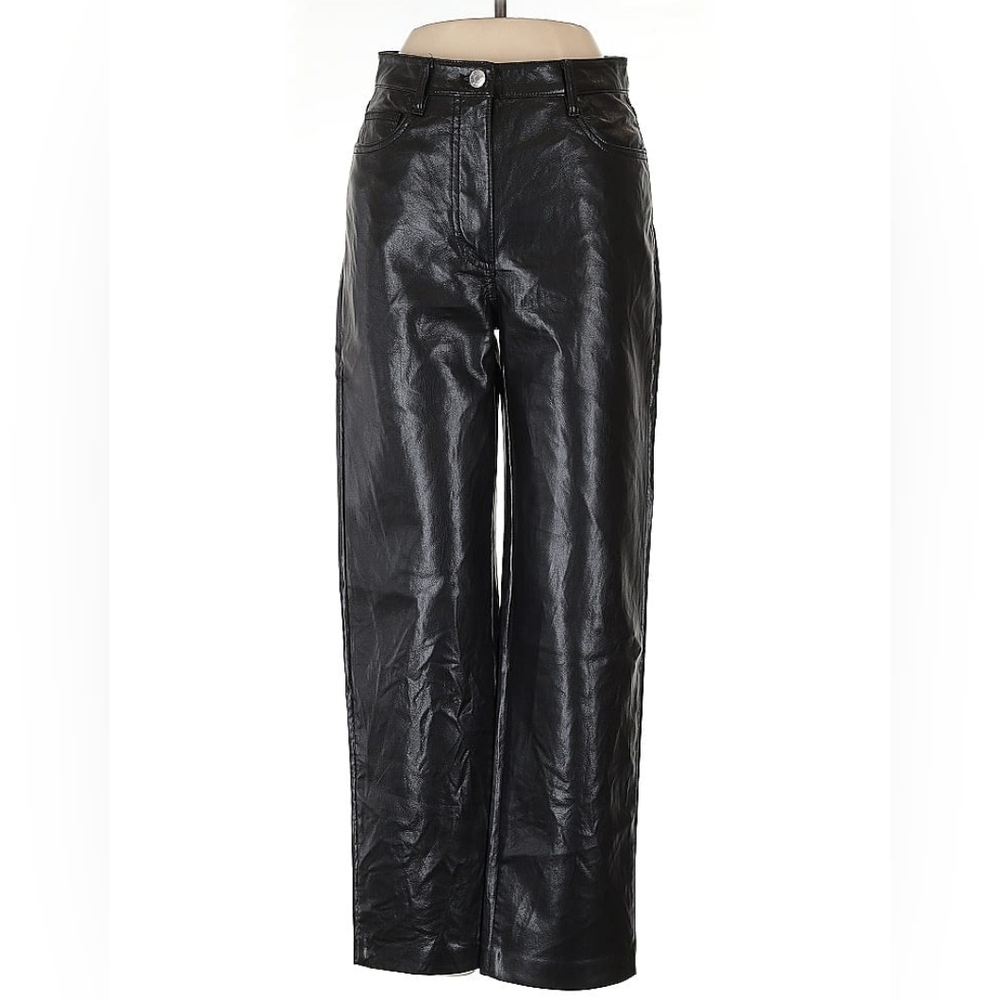 Wilfred Aritzia Black Faux Leather Straight Leg Pants High Rise Size 2